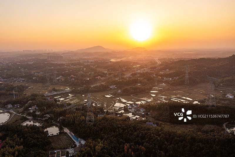 航拍湖南长沙秋季农村田野风光图片素材