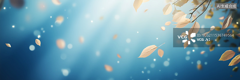 【AI数字艺术】黄色树叶蓝色背景图片素材