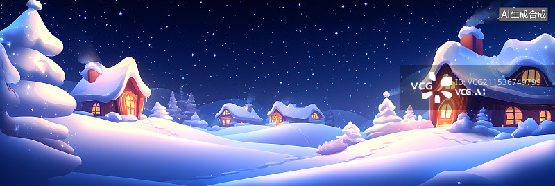 【AI数字艺术】雪山木屋卡通插画图片素材
