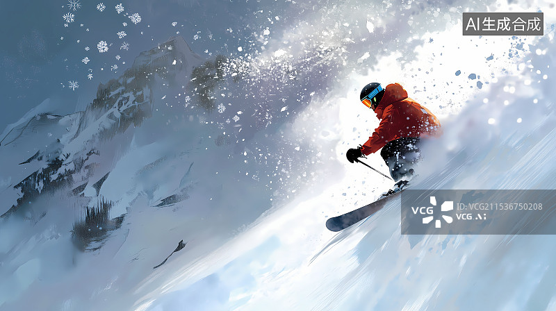 【AI数字艺术】雪山上的滑雪运动员图片素材