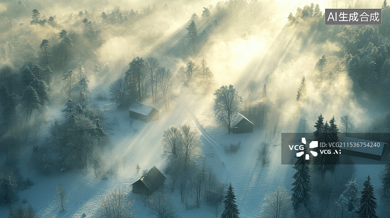 【AI数字艺术】冬天户外森林雪景风光图片素材