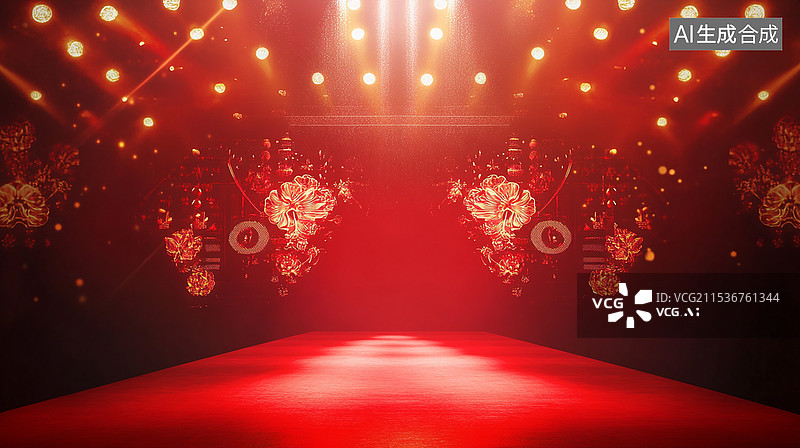 【AI数字艺术】红色节日庆典舞台图片素材