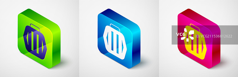 等距宠物携带箱图标，背景为灰色图片素材