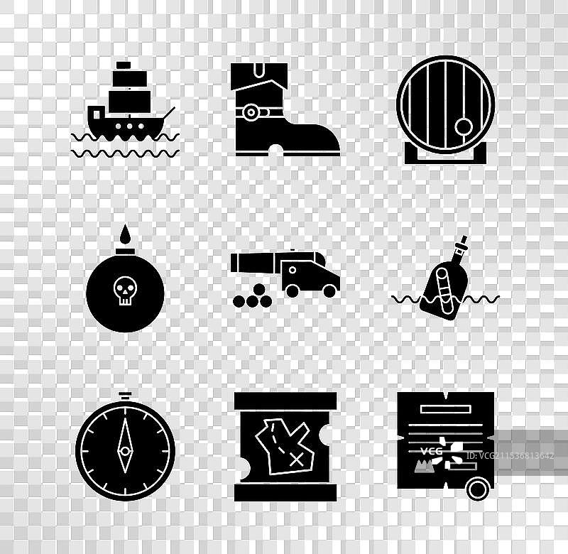 船上皮革海盗靴与木桶图片素材