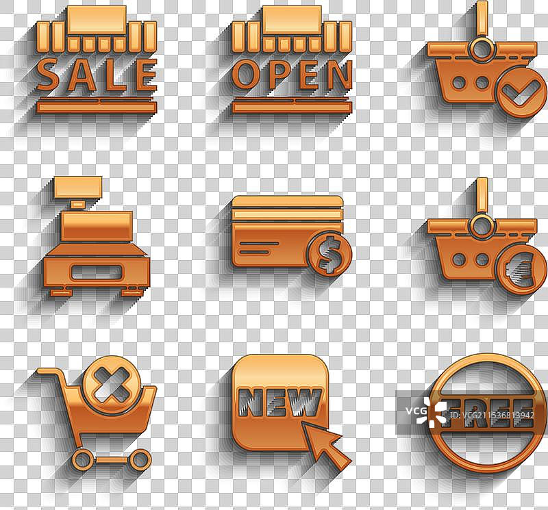 设置信用卡和美元按钮，带有“新”字样图片素材