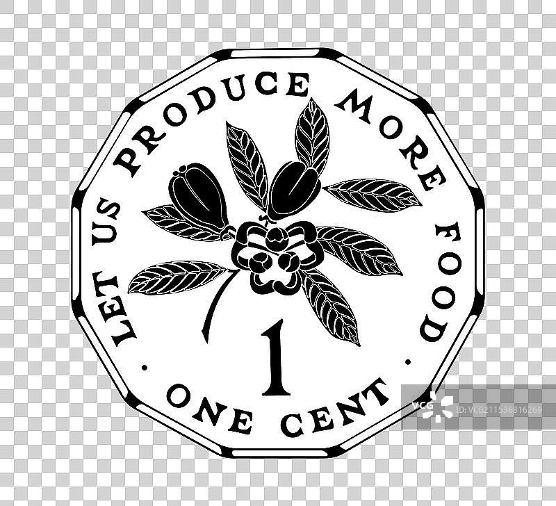 1975年至2002年牙买加1分硬币背面图案：Ackee水果图片素材