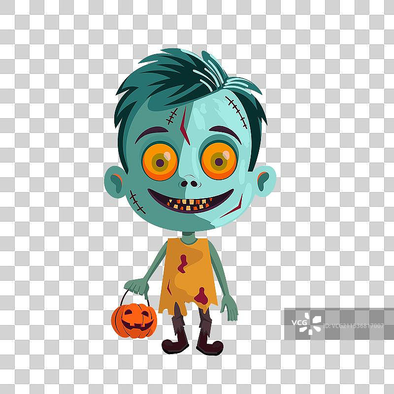 可爱的万圣节僵尸男孩卡通图图片素材