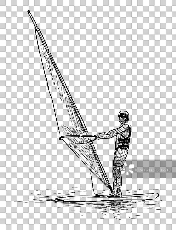 海上真实的风帆冲浪者素描图片素材