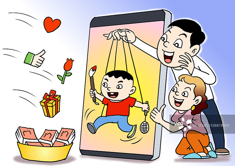 父母朋友圈、直播晒娃赚取流量，网红儿童影响健康成长图片素材