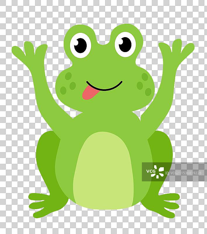 可爱的青蛙坐着伸出舌头，儿童手绘风格图片素材