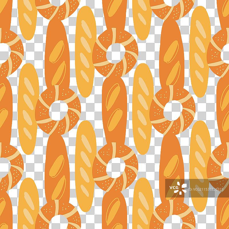 橙色法棍和贝果的无缝图案图片素材