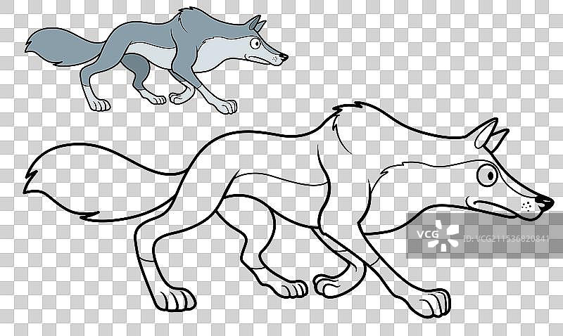 色彩鲜艳且轮廓分明的狂野卡通狼向前奔跑图片素材