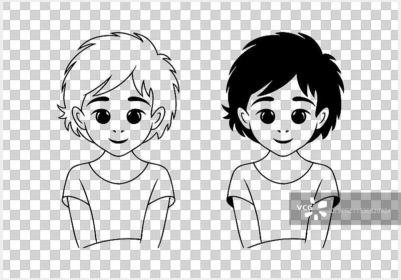 可爱的动漫男孩，拥有大眼睛，孤立的漫画风格图片素材