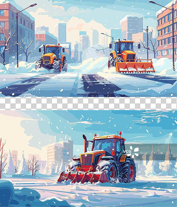 雪铲拖拉机卡通场景冬季图片素材