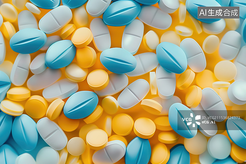 【AI数字艺术】正上方视角拍摄堆放的许多药片图片素材