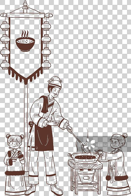 腊八节街头粥摊小场景线条免抠元素图片素材