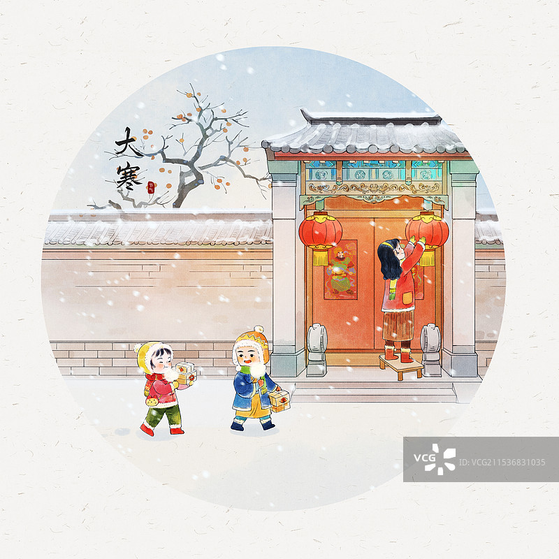 大寒节气圆形风景图片素材