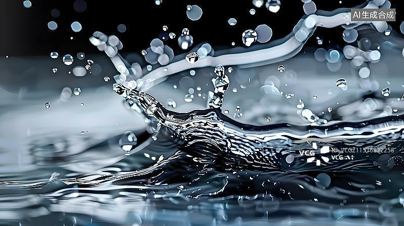 【AI数字艺术】黑色背景激起的水花水流液体白酒图片素材