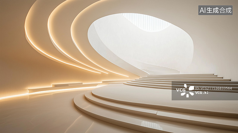 【AI数字艺术】极简白色现代室内楼梯展览画廊场景图片素材