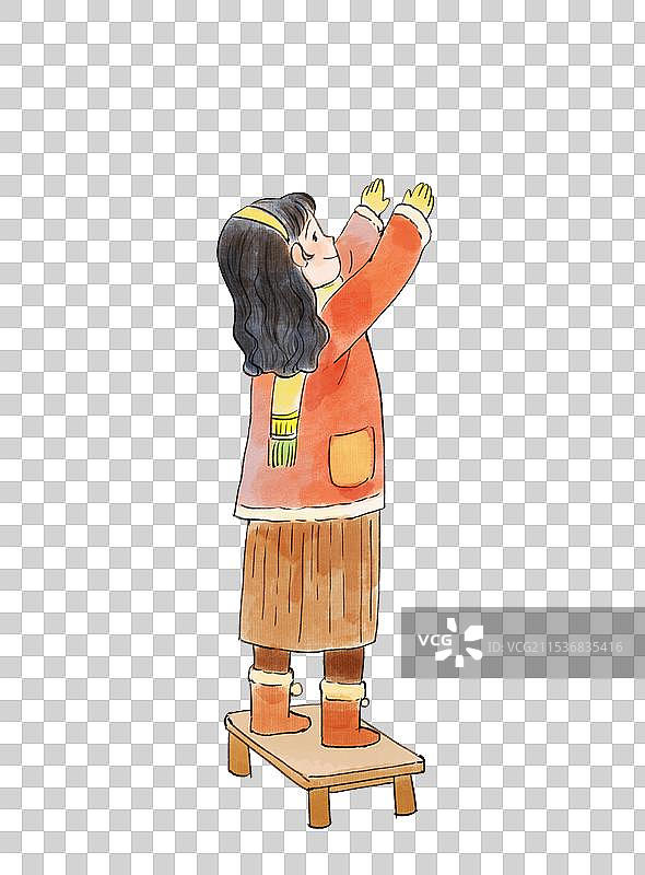 站在凳子上抬起手的女性图片素材