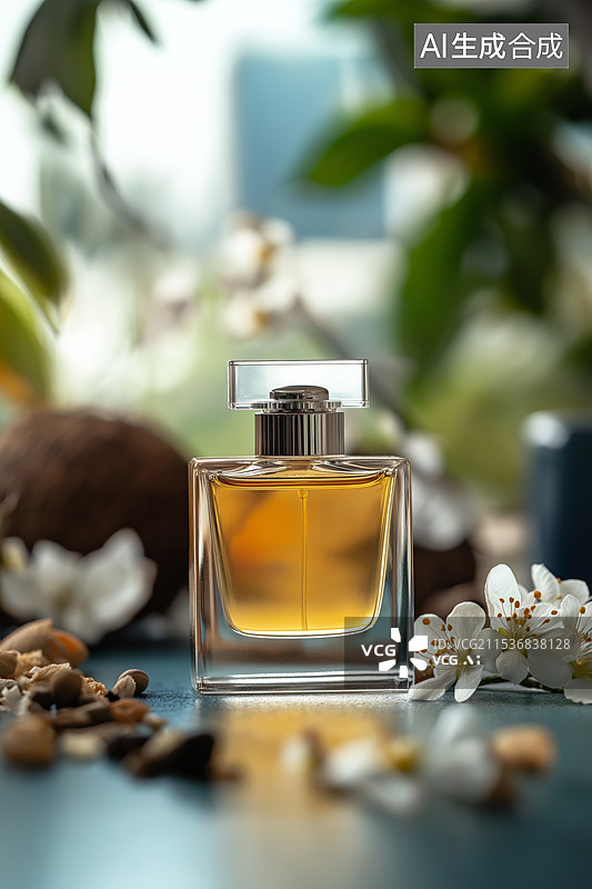 【AI数字艺术】一瓶香水特写化妆品背景图片素材