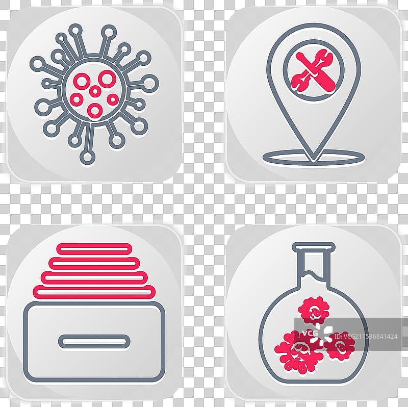 带有病毒的试管和文件抽屉的线条图图片素材