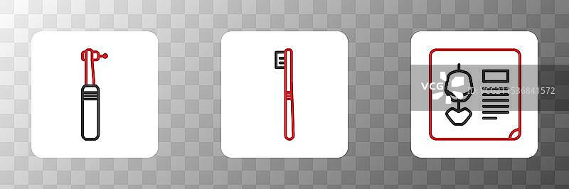 牙科X光片、牙钻和牙刷的线条图图片素材