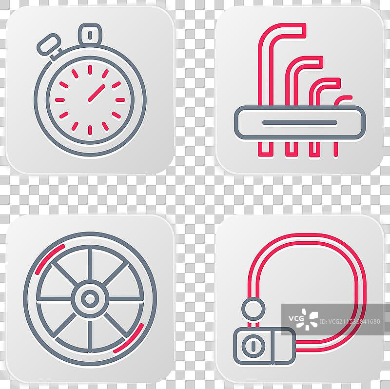 一套用于自行车锁轮的工具，包括六角扳手和其他工具图片素材