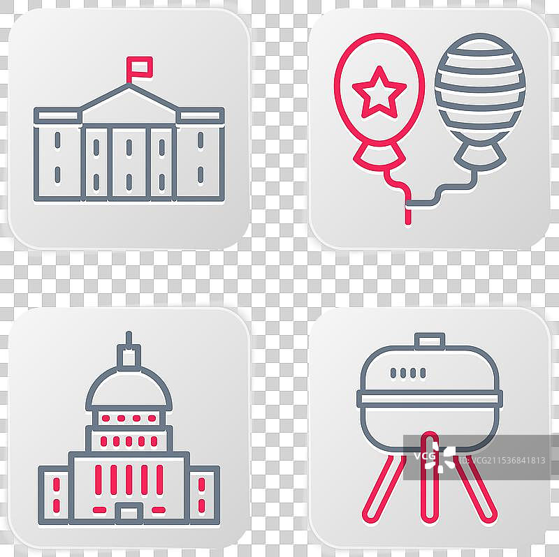 设置线条烧烤架 白色房子 气球和图片素材