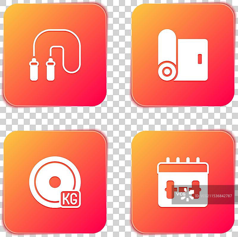 跳绳、健身垫、卷状重物盘和图片素材
