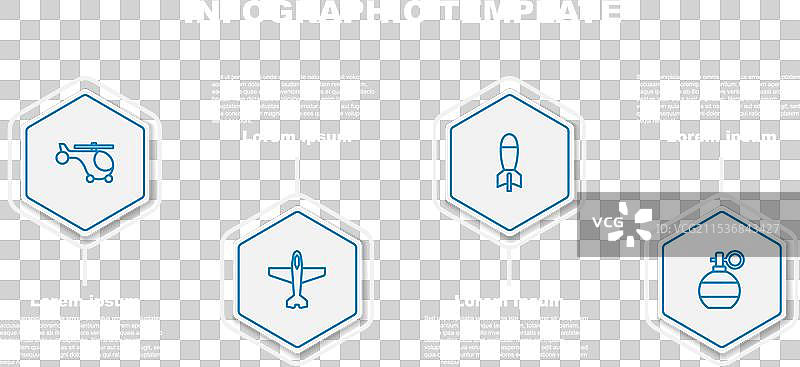 设置直升机、飞机和火箭发射器的线条图片素材