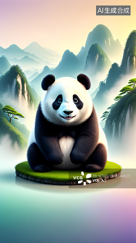 【AI数字艺术】坐在草地上的熊猫图片素材