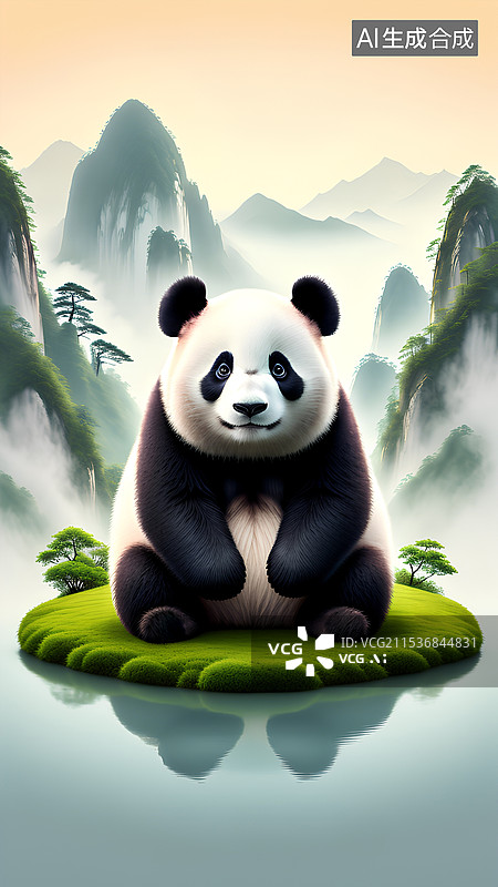 【AI数字艺术】坐在草地上的熊猫图片素材
