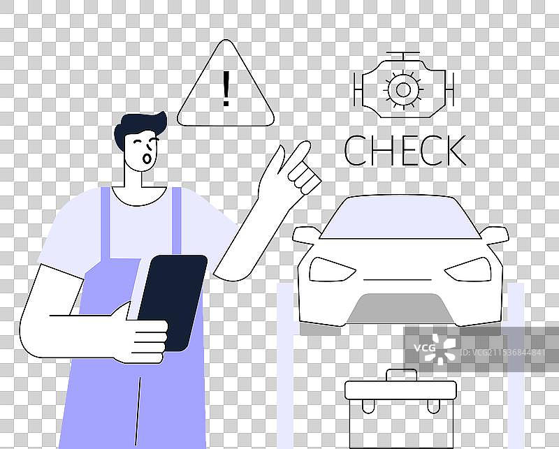 服务站的机械师指着发动机图片素材