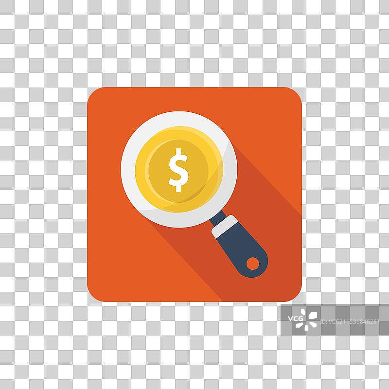 放大镜放在金币上的方形图像图片素材