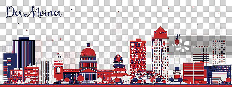 美国德莫因市的彩色抽象天际线图片素材