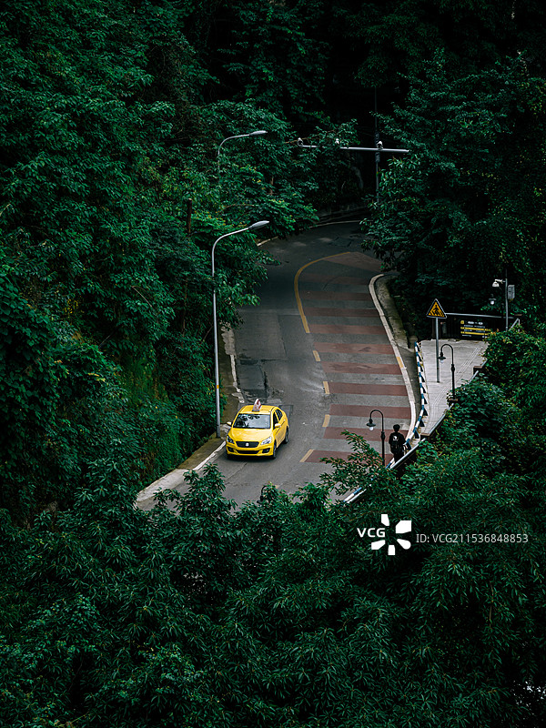 林间穿行的出租车图片素材