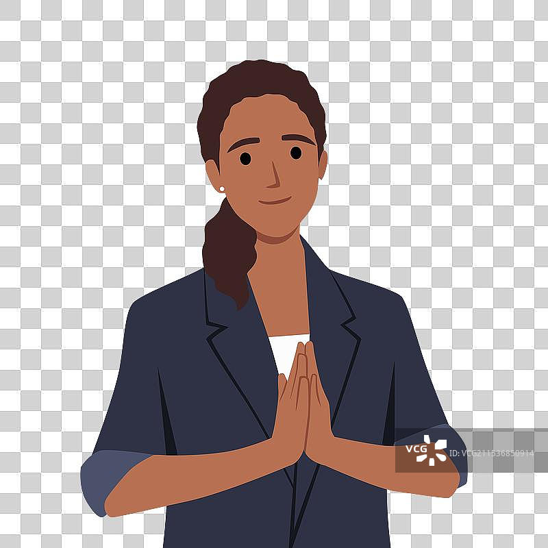 女性做出传统问候的手势图片素材