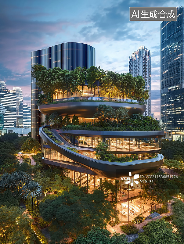 【AI数字艺术】生态建筑的未来之光图片素材