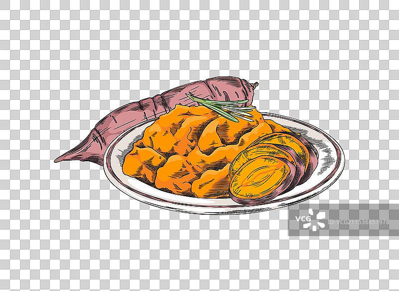 盘子上的红薯泥菜肴图片素材