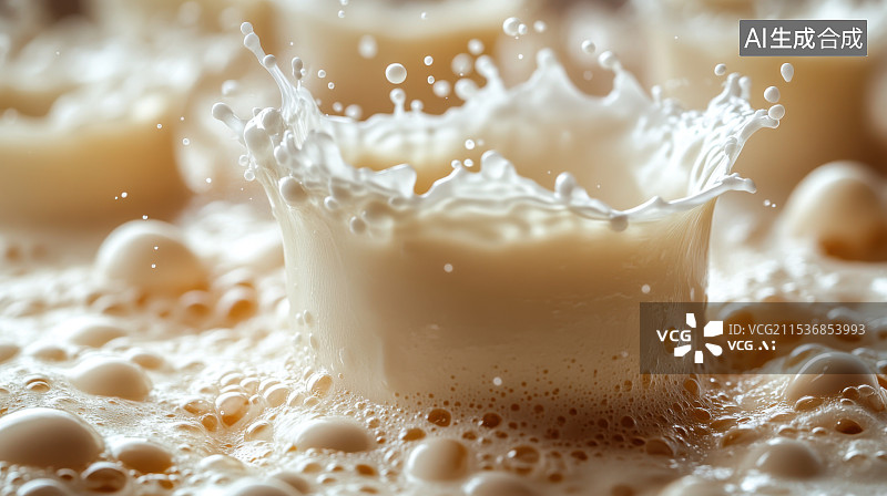 【AI数字艺术】牛奶饮料水滴液体溅起水波纹图片素材