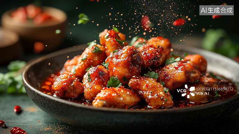 【AI数字艺术】桌上盘子里的烤鸡腿美食图片素材