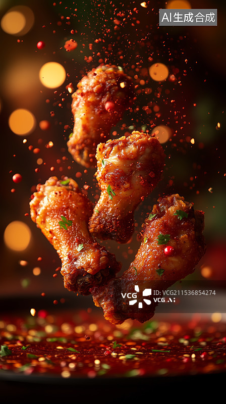 【AI数字艺术】桌上盘子里的烤鸡腿美食图片素材