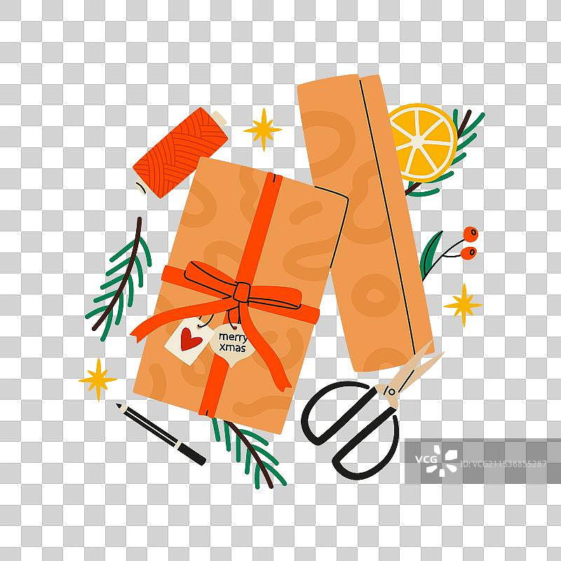 圣诞礼物包装过程图片素材