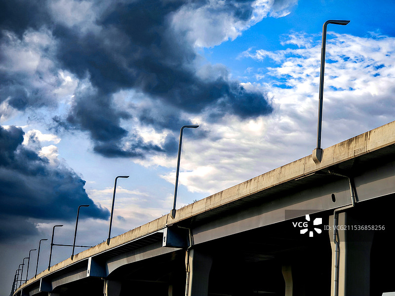 多云天空下的桥梁俯视图图片素材