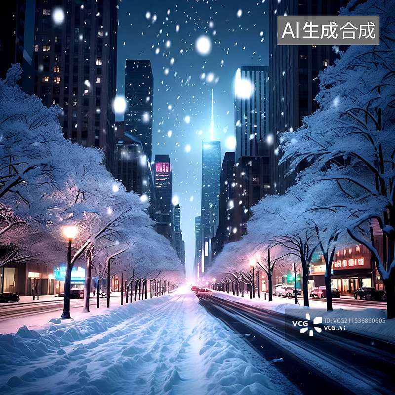 【AI数字艺术】大雪中的城市图片素材