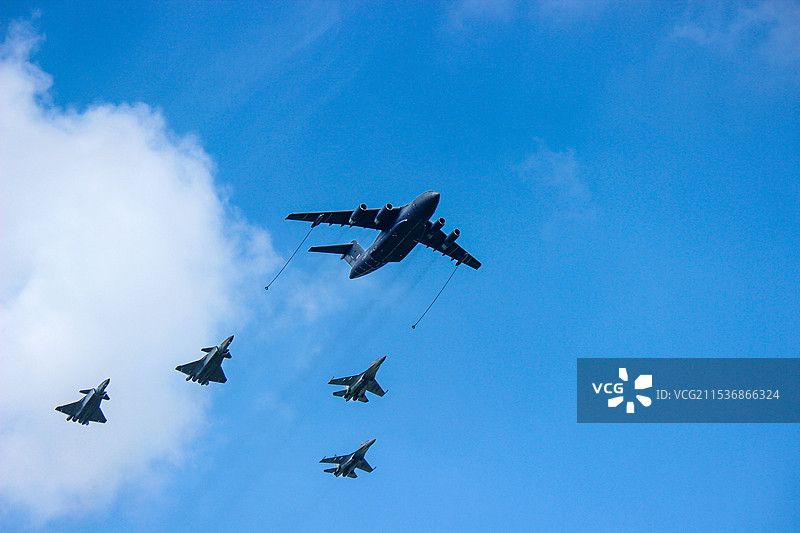 运油-20与歼-20、歼-16飞机空中加油通场展示--2023长春航空展图片素材