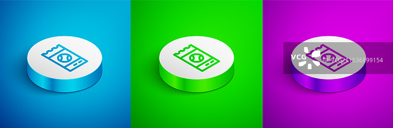 等距线条棒球票图标，孤立于背景上图片素材