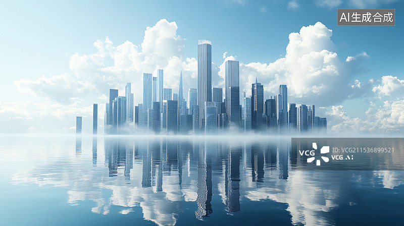 【AI数字艺术】现代城市背景，留有大量留白，适用于极简设计、企业主题或创意项目，结合当代城市元素与简洁开放的美学。图片素材
