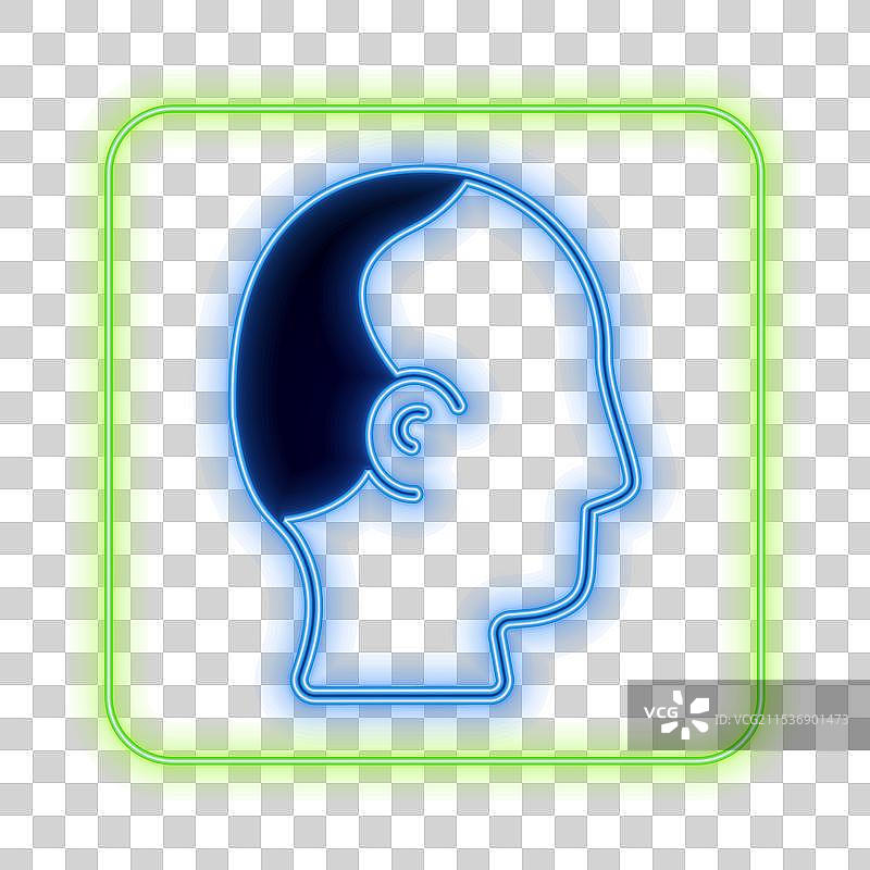 蓝色背景上的发光霓虹秃头图标图片素材
